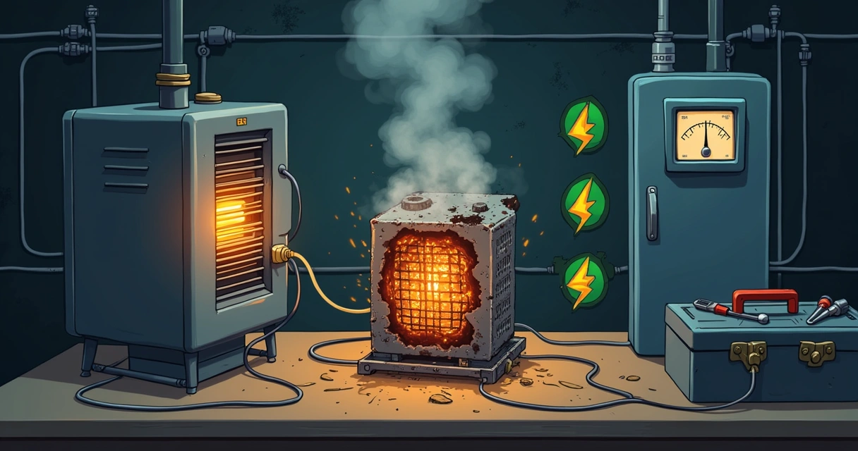 SSR danificado sobre uma bancada de madeira, com ferramentas e esquemas de diagnóstico ao fundo.