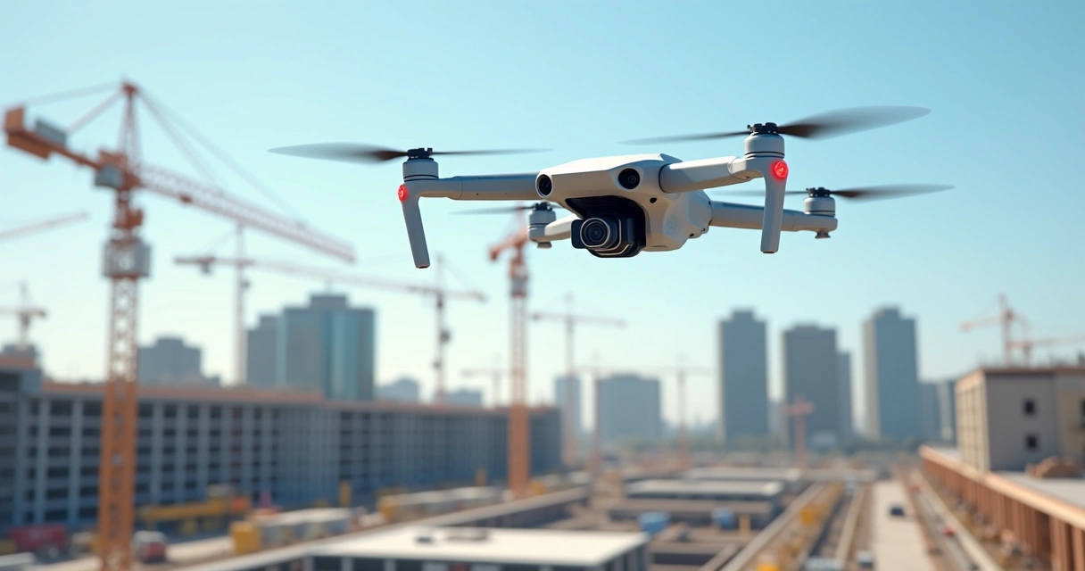 Drone realizando aerolevantamento em área urbana para engenharia civil
