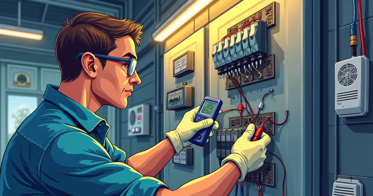 ilustração de um homem verificando um relé de estádo sólido