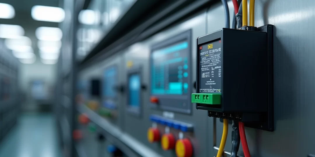 Relé de estado sólido instalado em painel industrial com CLP e cabos conectados